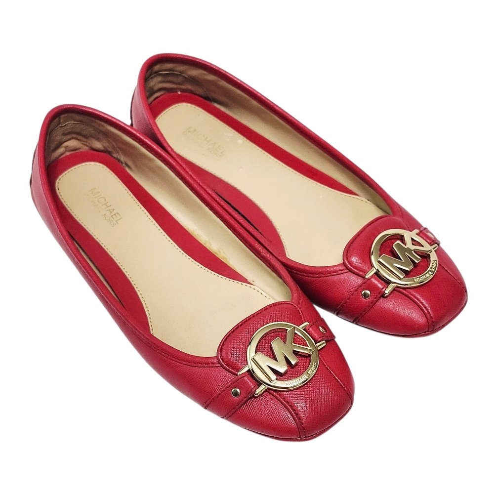 Michael KORS Leather Red Flats Shoes 7.5 - Picture 13 of 14